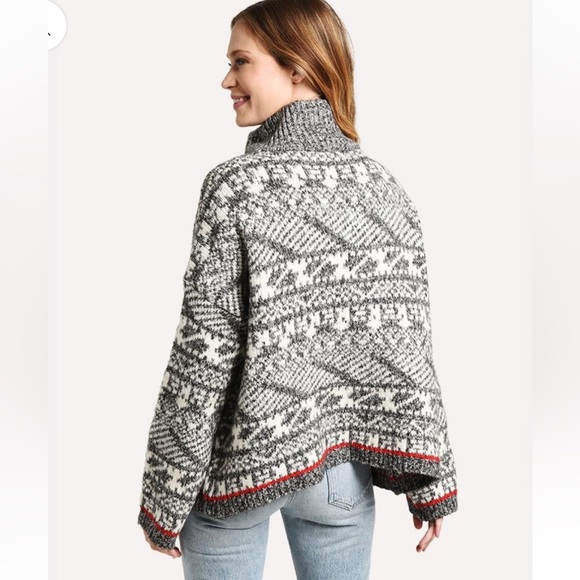 Line Helga Quarter Zip Pullover Sweater Geometric Fair Isle Alpine Gray L NEW - Picture 2 of 14